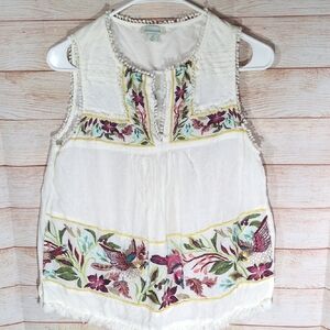 Sundance White Linen Top with Multicolor Embroidery